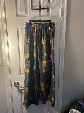 SHEIN Grunge Patchwork Sun and Moon Print Drawstring Waist Cargo Pants